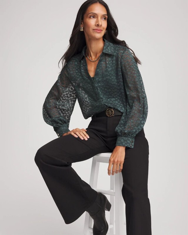 Clip-Dot Billow-Sleeve Blouse - image 2